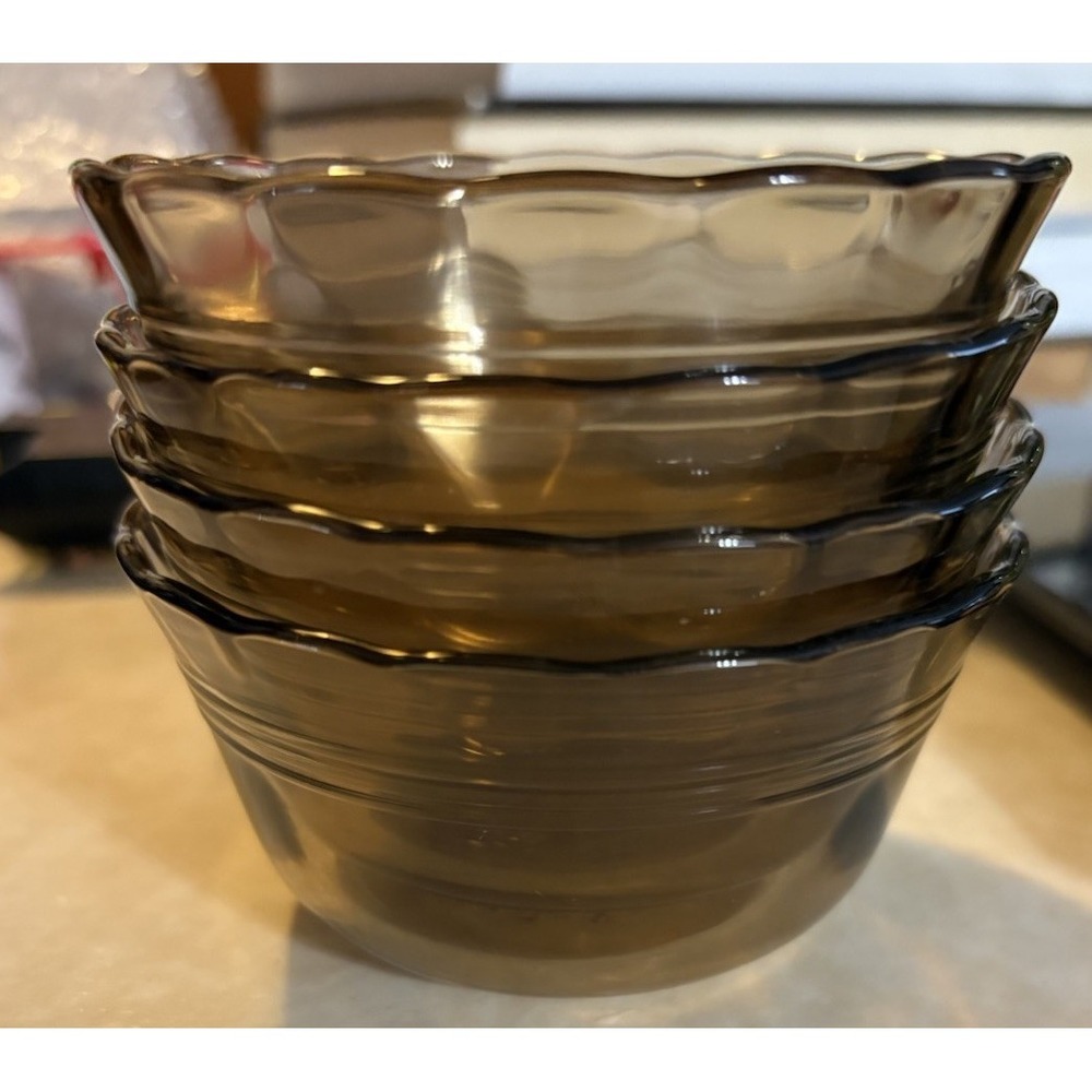 Vintage 4-Corning Pyrex Brown Amber Glass Fireside Custard Cup Ramekin Mini Bowl